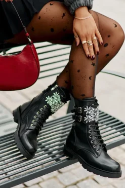 Outlet Boto Ocieplane Workery Botki Z Ozdobnym Paskiem I Klamrami Czarne Viveria