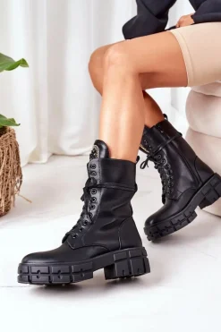 Clearance Ocieplane Workery Z Kamieniami Czarne Hadley Damskie Botki Sznurowane|Czarne Botki