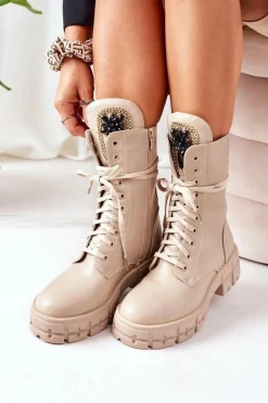 Discount Boto Ocieplane Workery Z Kamieniami Beżowe Hadley