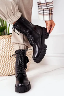 Botki Sznurowane|Czarne Botki><noscript><img width=