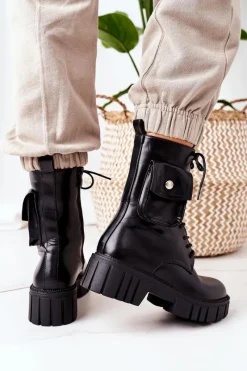 Botki Sznurowane|Czarne Botki><noscript><img width=