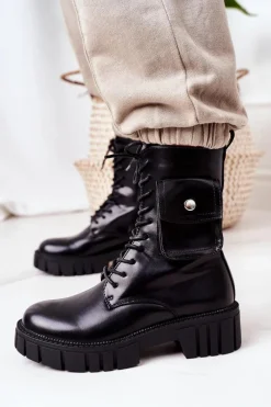 Botki Sznurowane|Czarne Botki><noscript><img width=