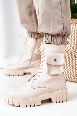 Sale Boto Ocieplane Workery Z Kieszenią Beżowe Awesome