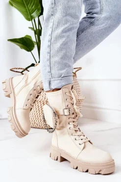 Outlet Boto Ocieplane Workery Z Nerką Beżowe Look At Me