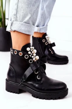 Botki Sznurowane|Czarne Botki><noscript><img width=