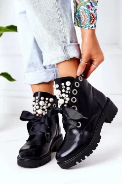 Botki Sznurowane|Czarne Botki><noscript><img width=