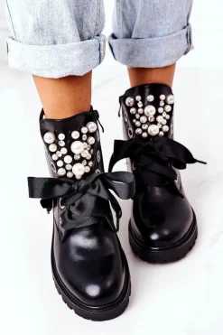 Botki Sznurowane|Czarne Botki><noscript><img width=