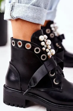 Botki Sznurowane|Czarne Botki><noscript><img width=