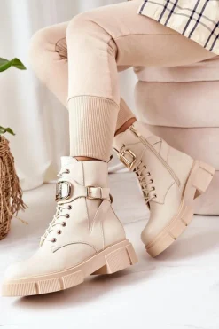 Boto Ocieplane Workery Ze Złotą Klamrą Beżowe Maybelle