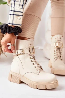 Boto Ocieplane Workery Ze Złotą Klamrą Beżowe Maybelle