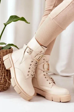 Boto Ocieplane Workery Ze Złotą Klamrą Beżowe Maybelle