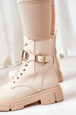 Boto Ocieplane Workery Ze Złotą Klamrą Beżowe Maybelle