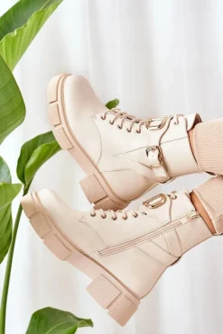 Boto Ocieplane Workery Ze Złotą Klamrą Beżowe Maybelle