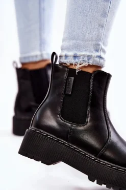 Czarne Botki|Botki Zimowe Damskie><noscript><img width=