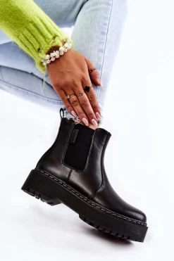 Czarne Botki|Botki Zimowe Damskie><noscript><img width=