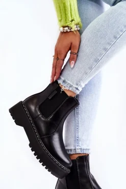 Czarne Botki|Botki Zimowe Damskie><noscript><img width=