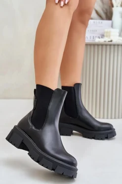 Big Star Shoes Ocieplane Wsuwane Botki Sztyblety Z Eko Skóry Big Star MM274071 Czarne