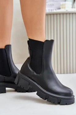 Big Star Shoes Ocieplane Wsuwane Botki Sztyblety Z Eko Skóry Big Star MM274071 Czarne