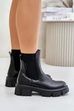 Big Star Shoes Ocieplane Wsuwane Botki Sztyblety Z Eko Skóry Big Star MM274071 Czarne