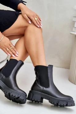 Big Star Shoes Ocieplane Wsuwane Botki Sztyblety Z Eko Skóry Big Star MM274071 Czarne