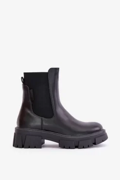 Big Star Shoes Ocieplane Wsuwane Botki Sztyblety Z Eko Skóry Big Star MM274071 Czarne