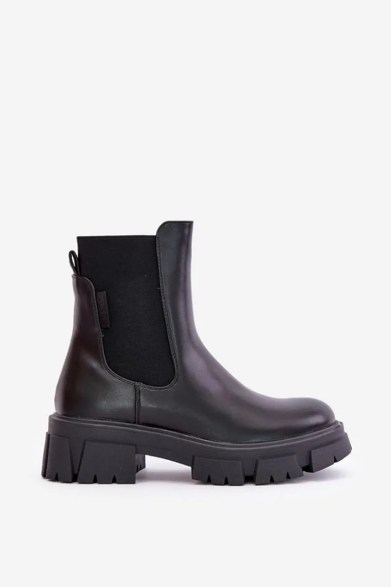 Big Star Shoes Ocieplane Wsuwane Botki Sztyblety Z Eko Skóry Big Star MM274071 Czarne