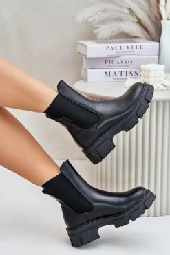 Big Star Shoes Ocieplane Wsuwane Botki Sztyblety Z Eko Skóry Big Star MM274071 Czarne