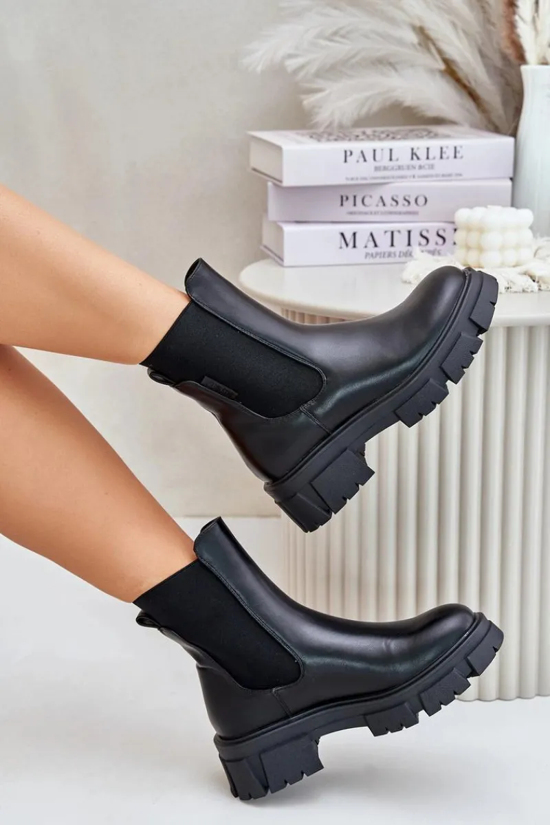 Big Star Shoes Ocieplane Wsuwane Botki Sztyblety Z Eko Skóry Big Star MM274071 Czarne