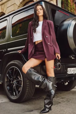 Boto Ocieplane Wsuwane Kozaki Damskie Na Szpilce Z Marszczeniem Czarne Angelica