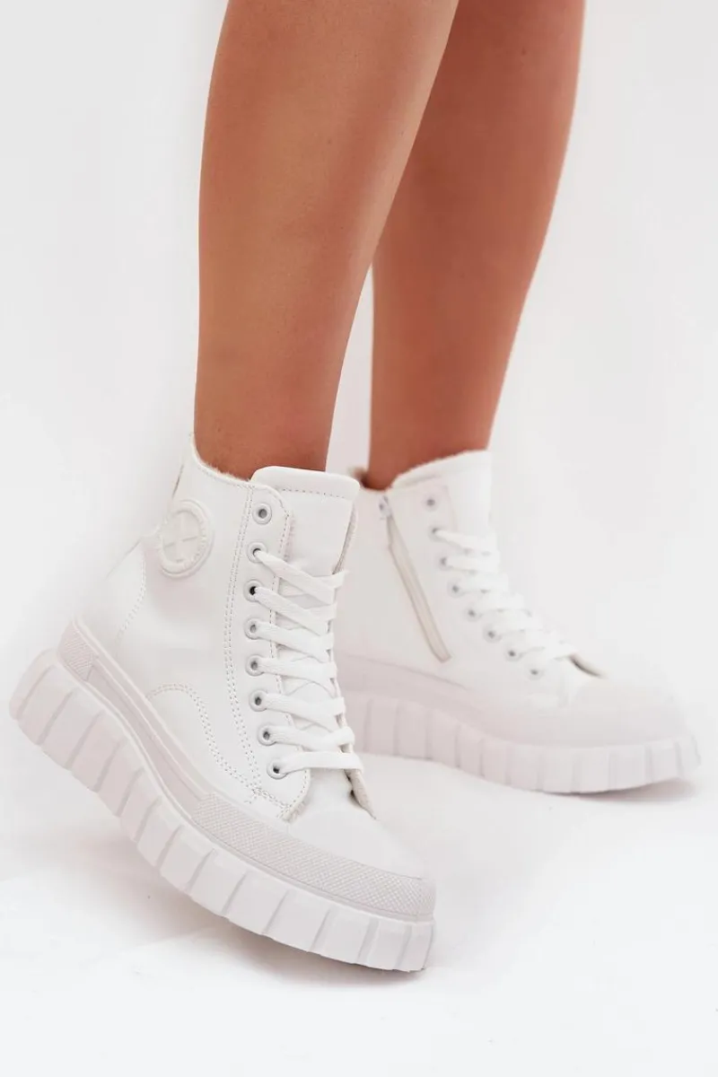 Hot Ocieplane Wysokie Trampki Damskie Na Platformie Zamek Białe Sarira Damskie Trampki Ocieplane|Trampki Damskie Wysokie