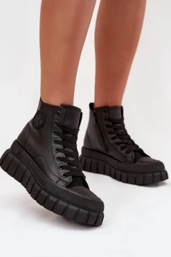 Discount Ocieplane Wysokie Trampki Damskie Na Platformie Zamek Czarne Sarira Damskie Trampki Ocieplane|Trampki Damskie Wysokie