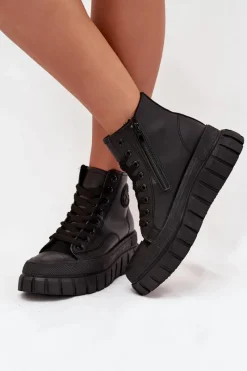Discount Ocieplane Wysokie Trampki Damskie Na Platformie Zamek Czarne Sarira Damskie Trampki Ocieplane|Trampki Damskie Wysokie