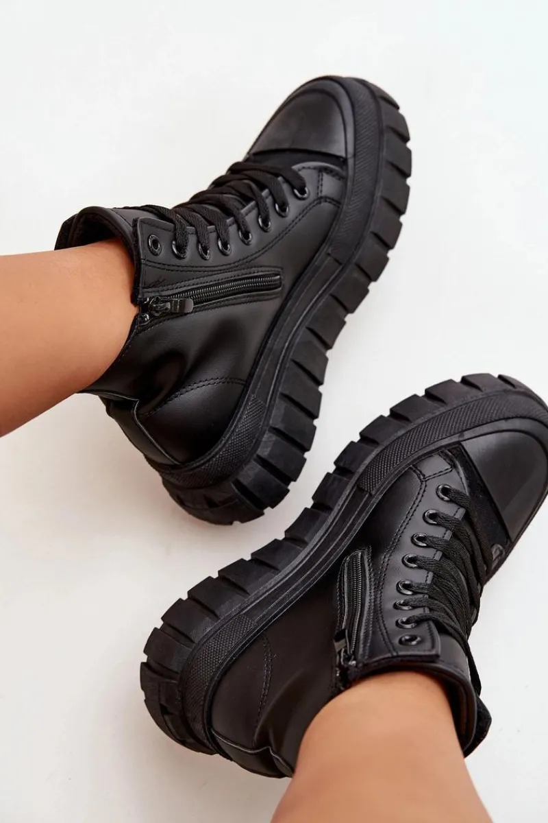 Discount Ocieplane Wysokie Trampki Damskie Na Platformie Zamek Czarne Sarira Damskie Trampki Ocieplane|Trampki Damskie Wysokie