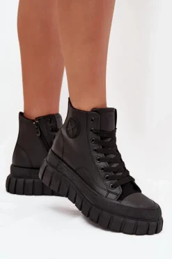 Discount Ocieplane Wysokie Trampki Damskie Na Platformie Zamek Czarne Sarira Damskie Trampki Ocieplane|Trampki Damskie Wysokie