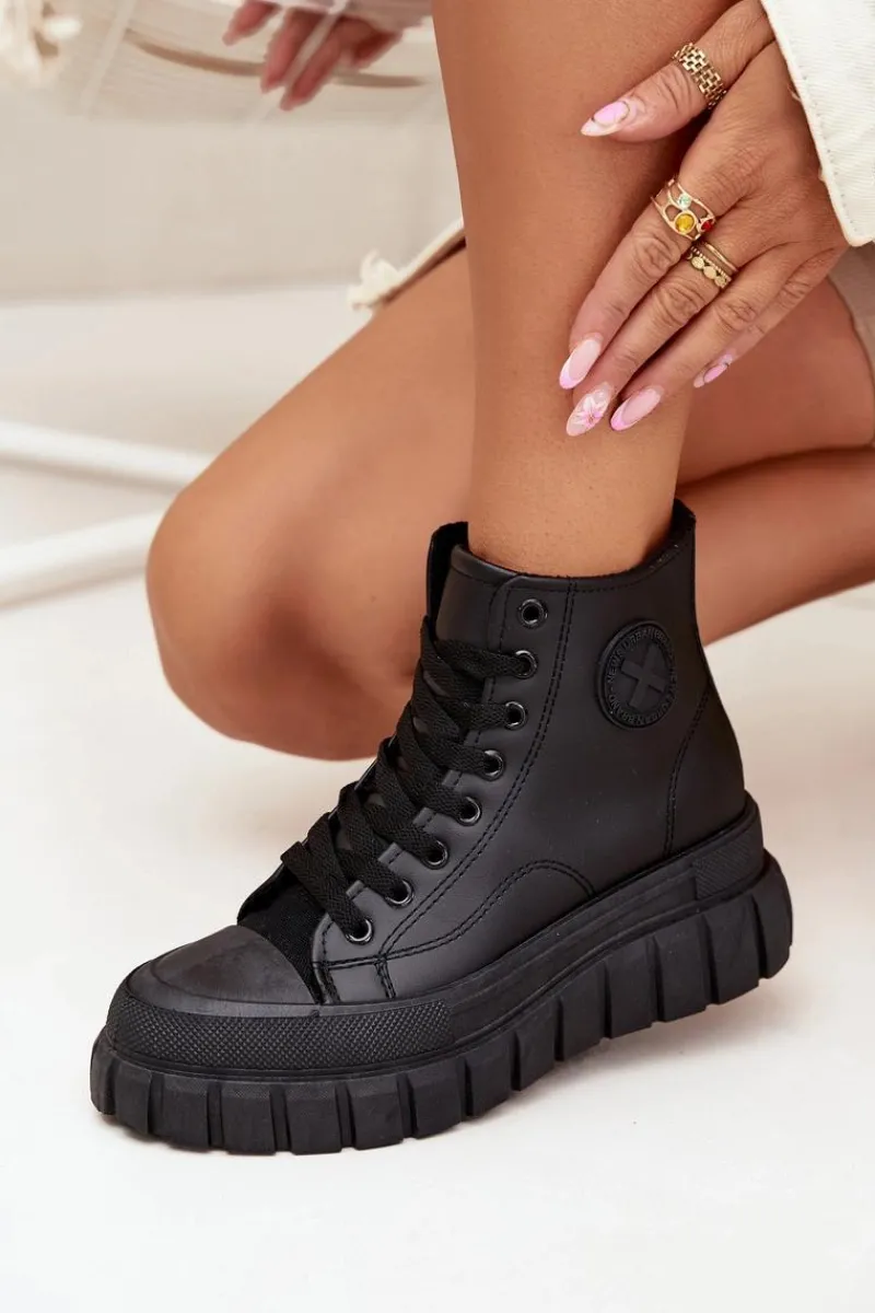Discount Ocieplane Wysokie Trampki Damskie Na Platformie Zamek Czarne Sarira Damskie Trampki Ocieplane|Trampki Damskie Wysokie