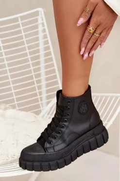 Discount Ocieplane Wysokie Trampki Damskie Na Platformie Zamek Czarne Sarira Damskie Trampki Ocieplane|Trampki Damskie Wysokie