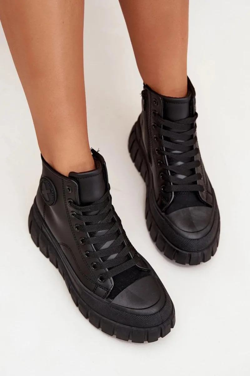 Discount Ocieplane Wysokie Trampki Damskie Na Platformie Zamek Czarne Sarira Damskie Trampki Ocieplane|Trampki Damskie Wysokie