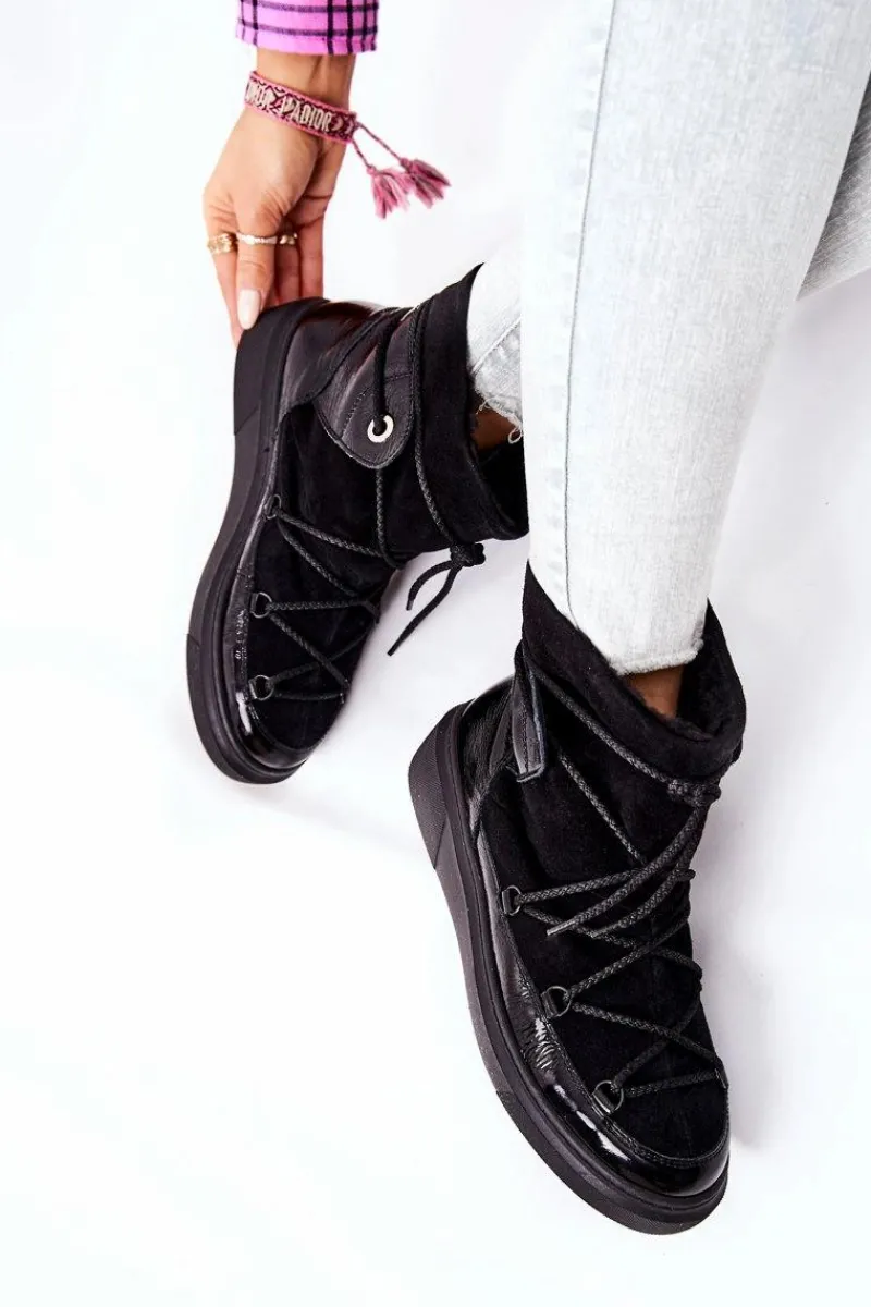 Śniegowce Damskie|Botki Ocieplane>Boto Ocieplane Zamszowe Botki Śniegowce Czarne Clarem