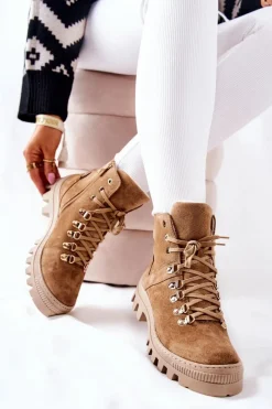 Hot Boto Ocieplane Zamszowe Botki Beżowe Sandstorm