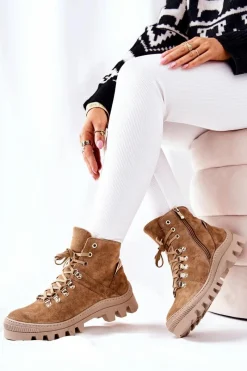 Hot Boto Ocieplane Zamszowe Botki Beżowe Sandstorm