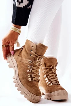 Hot Boto Ocieplane Zamszowe Botki Beżowe Sandstorm