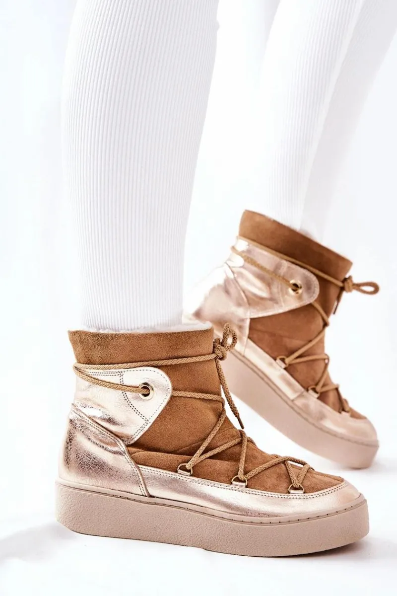 Online Boto Ocieplane Zamszowe Botki Śniegowce Camel Clarem Brązowy