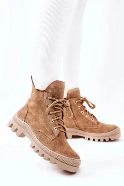 Boto Ocieplane Zamszowe Botki Trapery Camel Cressid
