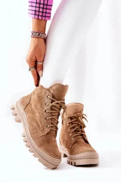 Boto Ocieplane Zamszowe Botki Trapery Camel Cressid