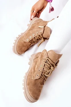 Boto Ocieplane Zamszowe Botki Trapery Camel Cressid