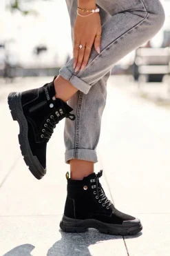 Hot Ocieplane Zamszowe Damskie Botki Trapery Czarne Jailina Damskie Botki Ocieplane|Damskie Trapery