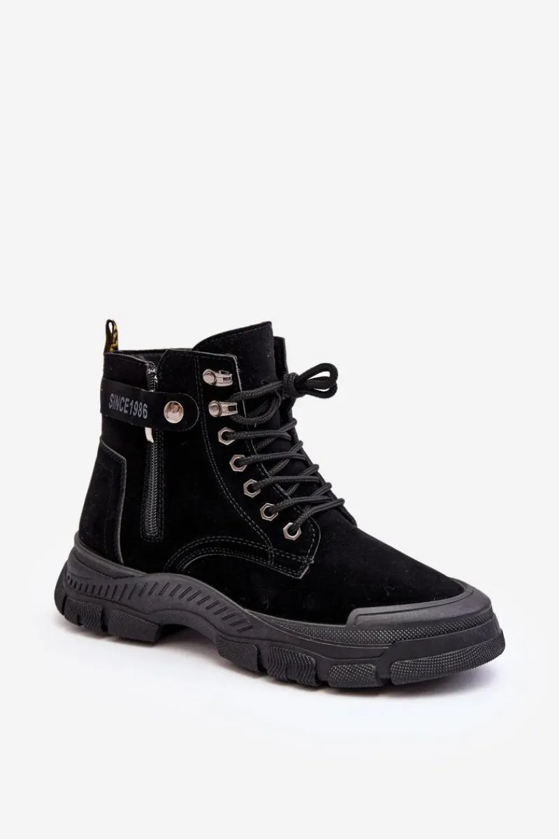 Hot Ocieplane Zamszowe Damskie Botki Trapery Czarne Jailina Damskie Botki Ocieplane|Damskie Trapery