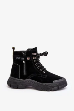 Hot Ocieplane Zamszowe Damskie Botki Trapery Czarne Jailina Damskie Botki Ocieplane|Damskie Trapery