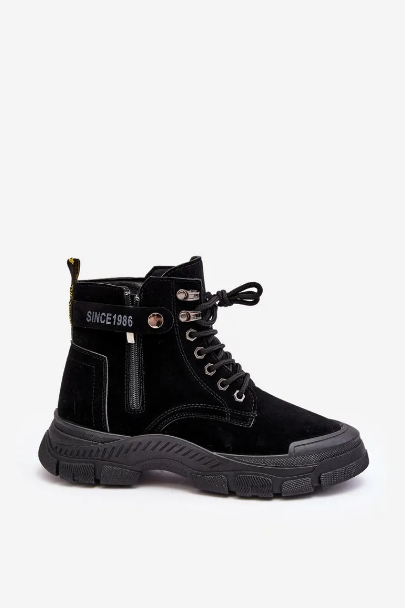 Hot Ocieplane Zamszowe Damskie Botki Trapery Czarne Jailina Damskie Botki Ocieplane|Damskie Trapery