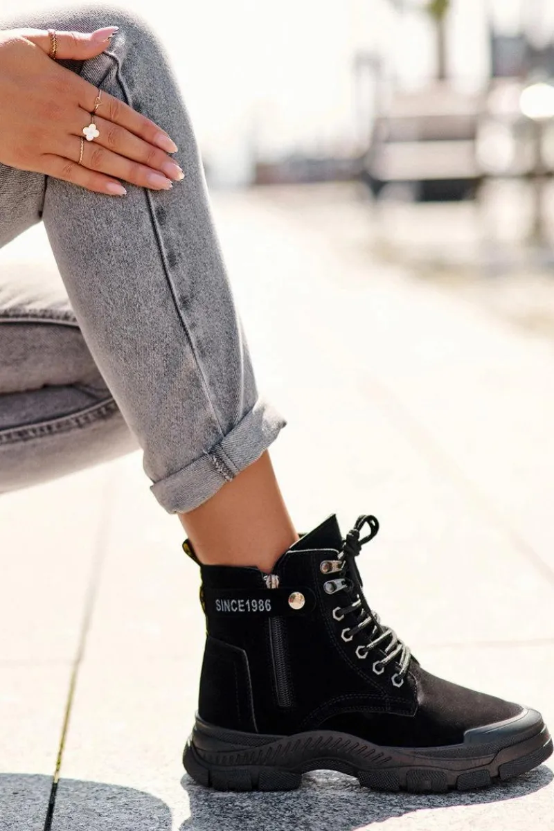 Hot Ocieplane Zamszowe Damskie Botki Trapery Czarne Jailina Damskie Botki Ocieplane|Damskie Trapery